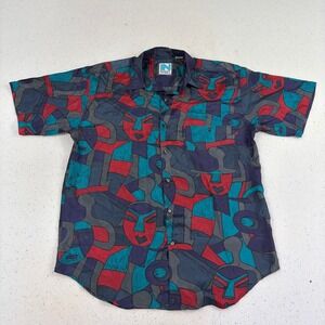 IN PRIVATE Vintage 80s 90s Abstract Geometric‎ Print Silk Button Up Shirt Medium